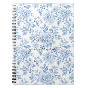 Caderno Espiral Flores Brancas Azuis