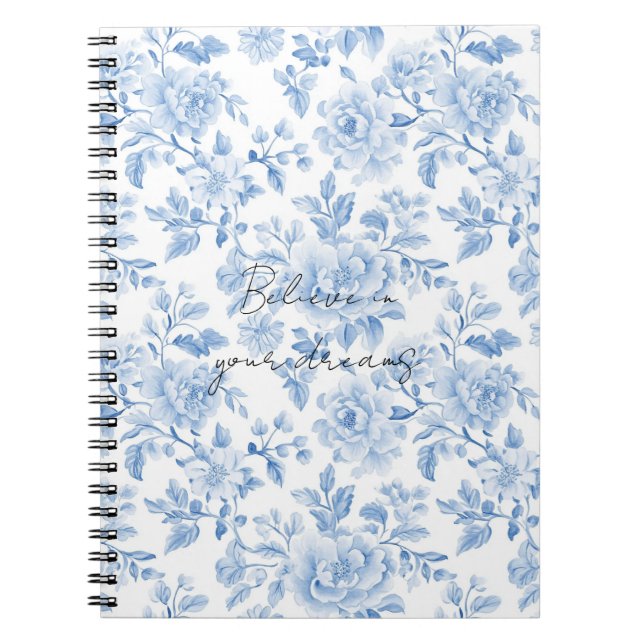 Caderno Espiral Flores Brancas Azuis (Frente)