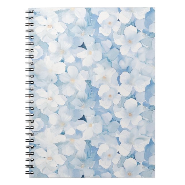 Caderno Espiral Flores Brancas Azuis de Santorini (Frente)
