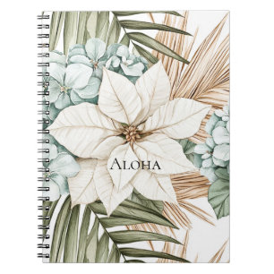 Caderno Espiral Flores Brancas Azuis Tropicais