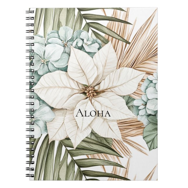 Caderno Espiral Flores Brancas Azuis Tropicais   (Frente)