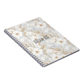 Caderno Espiral Flores brancas Borboletas azuis