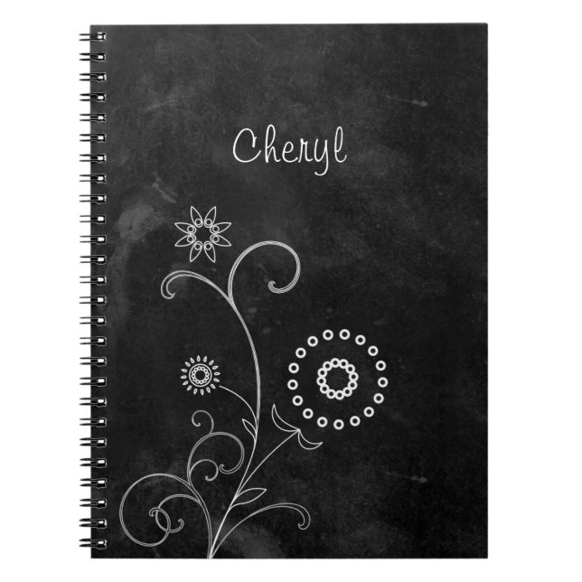Caderno Espiral Flores Brancas Cuta Boêmicas, De Quadro Negro, Com (Frente)