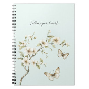Caderno Espiral Flores Brancas de Hortelã Borboletas  