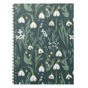 Caderno Espiral Flores Brancas De Neve Em Verde
