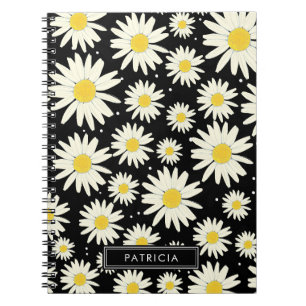 Caderno Espiral Flores Brancas Design Pretas Personalizadas