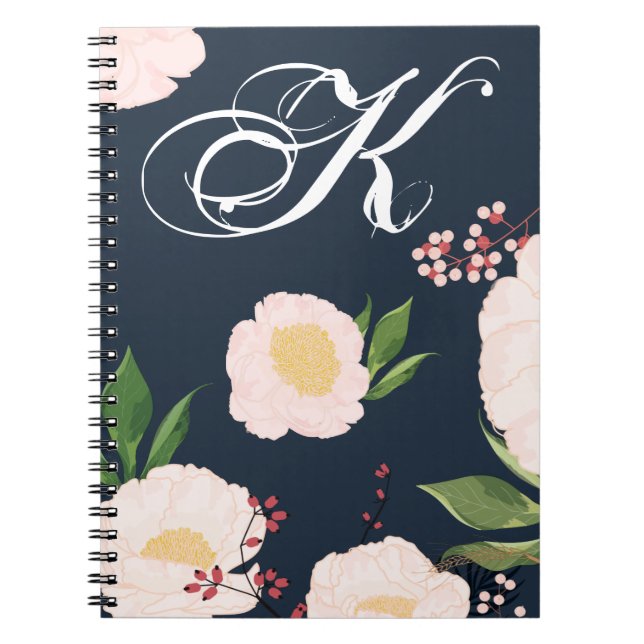 Caderno Espiral Flores Brancas do Livro de Notas Personalizadas em (Frente)