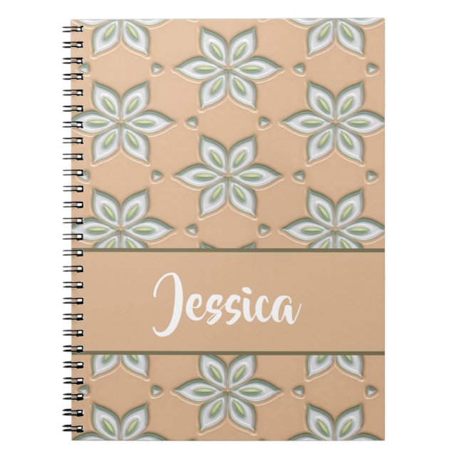 Caderno Espiral Flores brancas gravadas em bronzeado (Frente)