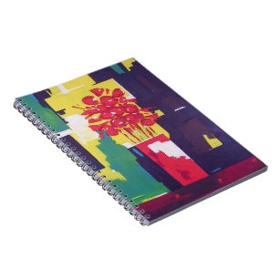Caderno Espiral Flores Buquê Vase Pintura Abstrato Fundo