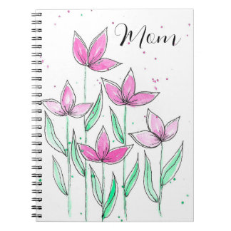 Caderno Espiral Flores Caprichosas em Aquarela Rosa