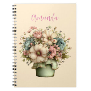 Caderno Espiral Flores Caprichosas em um Vaso de Planta Cute