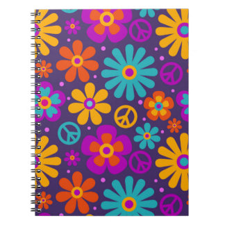 Caderno Espiral Flores Coloridas Amores do Amor à Paz Retro Hippie
