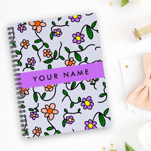Caderno Espiral Flores Coloridas, Fundo Azul, Roxo (Criador carregado)