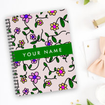 Flores Coloridas, Fundo Rosa, Verde