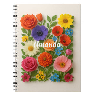Caderno Espiral Flores Coloridas Nome Personalizado