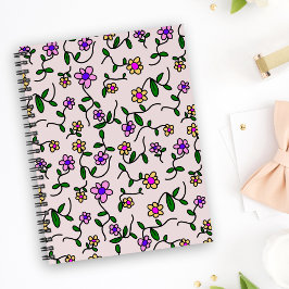 Caderno Espiral Flores Coloridas, Padrão Floral, Verde, Boho