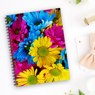Caderno Espiral Flores Coloridas, Visitas - Cor-de-rosa amarelo az