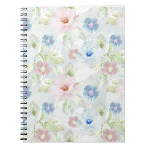 Caderno Espiral Flores cor-de-água rosa e azul.