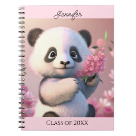 Caderno Espiral Flores Cor-de-rosa Barrão-Panda Bonito Personaliza
