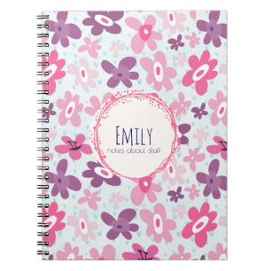 Caderno Espiral Flores Cor-de-rosa Padrão Esbranquiçado Personal