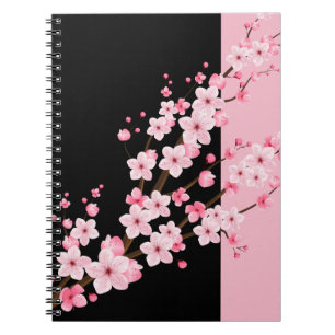 Caderno Espiral Flores Cor-de-rosa Toalha Preta e Rosa