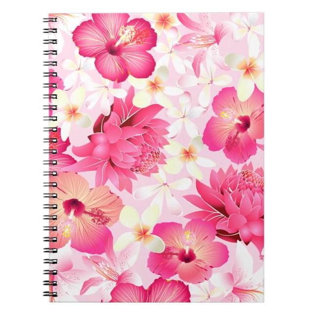 Caderno Espiral Flores cor-de-rosa tropical e brancas (Frente)