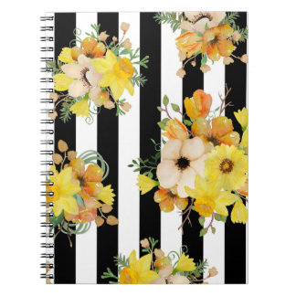 Caderno Espiral Flores corajosas do amarelo do design floral
