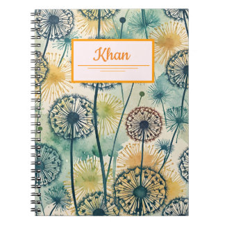 Caderno Espiral Flores dandelion padrão arte digital personalizada