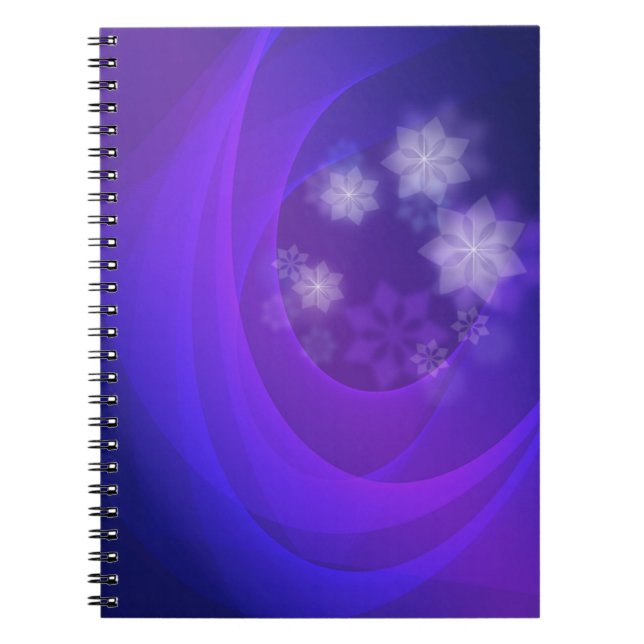 Caderno Espiral Flores De abstrato No Fundo Do Indigo Dobrado (Frente)
