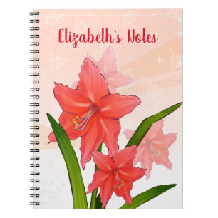 Caderno Espiral Flores de Amaryllis Vermelhas Personalizadas