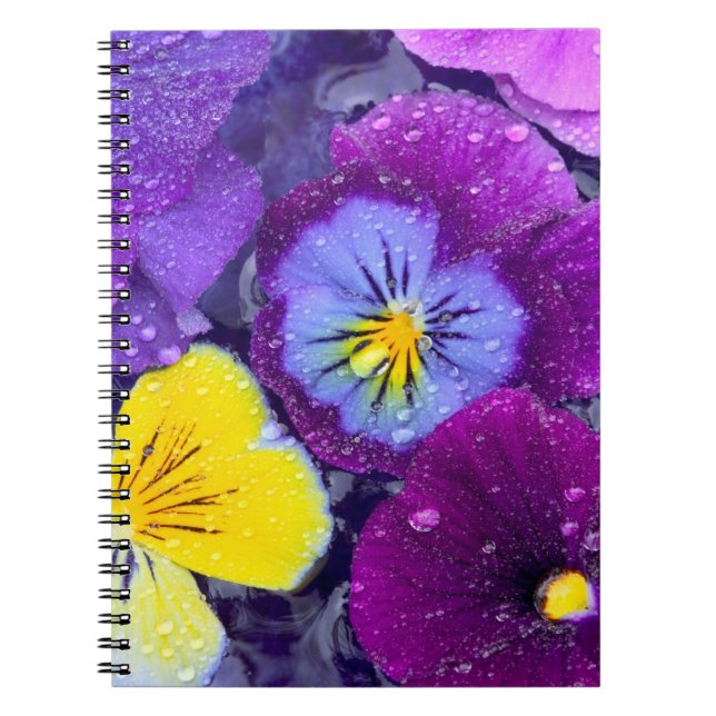 Caderno Espiral Flores de amor-perfeito flutuando em banho de páss (Frente)