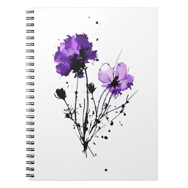 Caderno Espiral Flores de Aquarela abstrato (Frente)