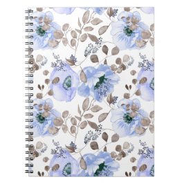 Caderno Espiral Flores de Aquarela Azul-Chic