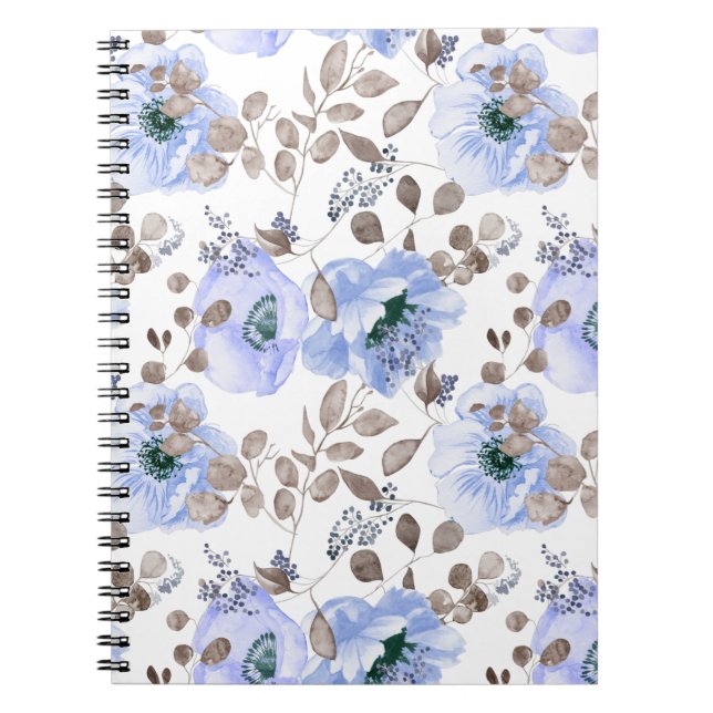 Caderno Espiral Flores de Aquarela Azul-Chic (Frente)