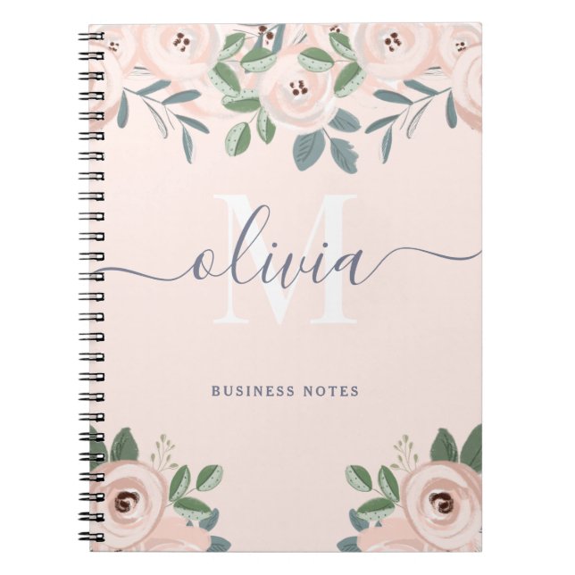 Caderno Espiral Flores de Aquarela Cor-de-Rosa Escamufladas Elegan (Frente)