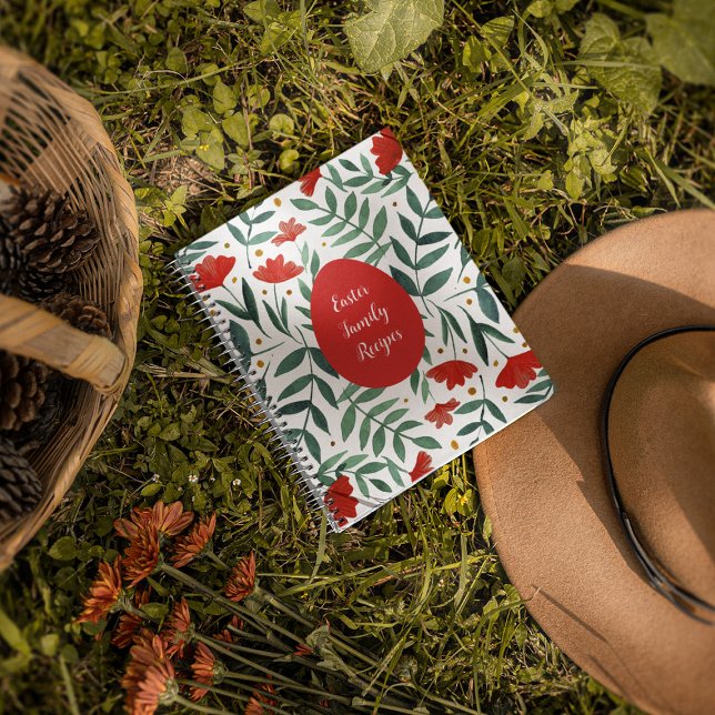 Caderno Espiral Flores de aquarela de jardim mágico em vermelho e  (Criador carregado)