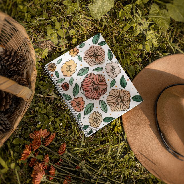 Caderno Espiral Flores de aquarela e de tinta - paleta de colheita (Criador carregado)
