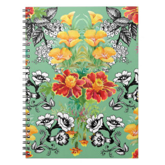 Caderno Espiral Flores de aquarela floridas no jardim de Verão sem