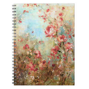 Caderno Espiral Flores de aquarela rosa