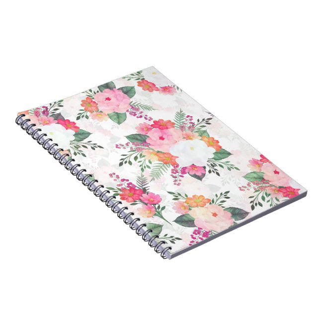 Caderno Espiral Flores de Aquarela Rosa Design Branco (Lado Direito)