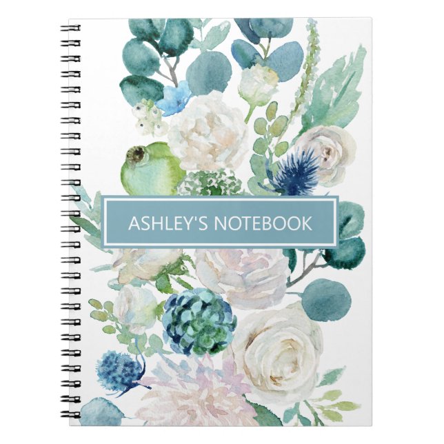 Caderno Espiral Flores De Aquarelas E Twigs (Frente)