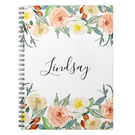 Caderno Espiral Flores De Aquarelas Girly Peach Monograma