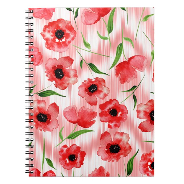 Caderno Espiral Flores de aquarelas: ikat de papoila. (Frente)