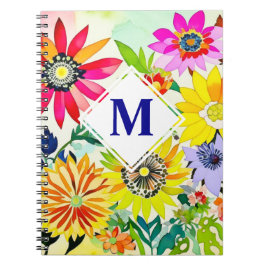Caderno Espiral Flores De Aquarelas Monograma