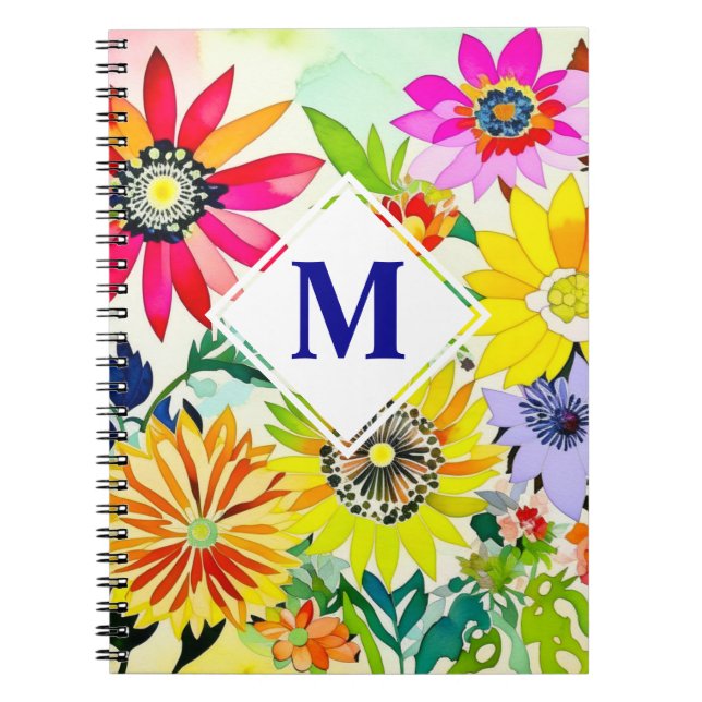 Caderno Espiral Flores De Aquarelas Monograma (Frente)