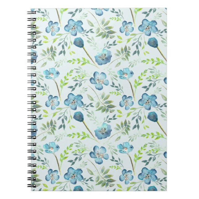Caderno Espiral Flores de Aquarelas Verdes Azuis Elegantes Boho (Frente)