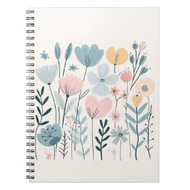 Caderno Espiral Flores de Cartoon Bonitas Aquarela Desenhar de Mão