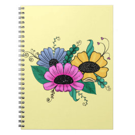 Caderno Espiral Flores de Cartoons Coloridas