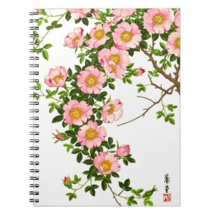 Caderno Espiral Flores de cerejeira japonesas, rosa e ouro do