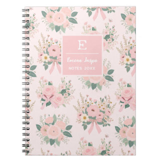 Caderno Espiral Flores de coquete, estéticas, cor-de-rosa, monogra
